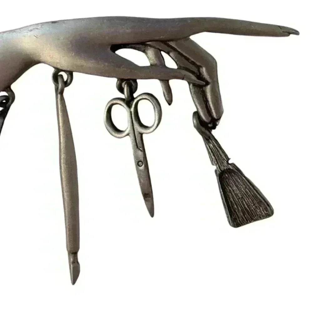 Jj Jonette Manicurist Brooch Pin With Dangle Charms